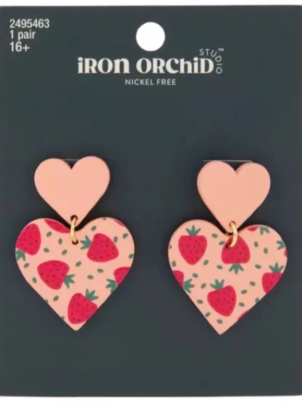 New Iron Orchid Heart Strawberry Drop Earrings - Pink & Red